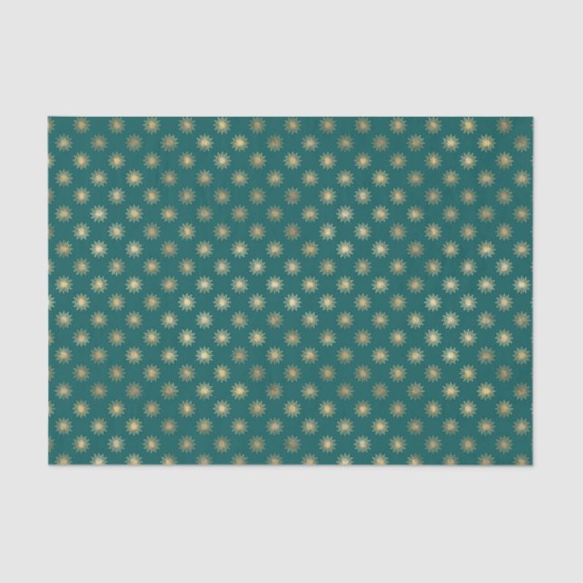 Papel De Seda Patrón Estrella verde azulada y de Relieve metaliz (Anverso)