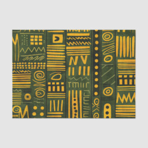 Papel De Seda Patrón étnico africano elegante verde y dorado