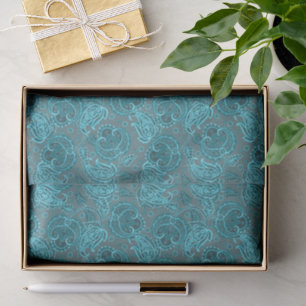 Papel De Seda Patrón étnico floral de damasco de cachemira azul 