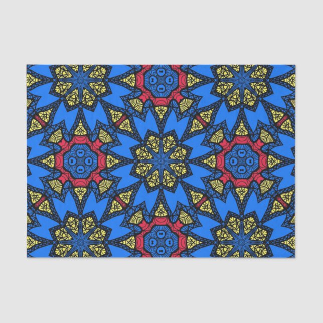 Papel De Seda Patrón étnico tribal africano azul rojo amarillo (Anverso)