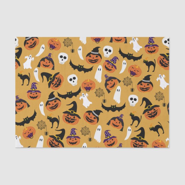 Papel De Seda Patrón familiar de Jack o Lantern Halloween (Anverso)