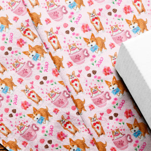 Papel De Seda Patrón Feliz Día de San Valentín Corgi
