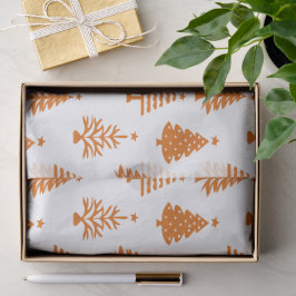 Papel De Seda Patrón festivo de árbol de Navidad naranja y blanc