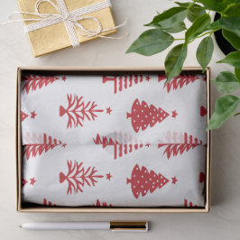 Papel De Seda Patrón festivo de árbol de Navidad rojo y blanco