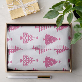 Papel De Seda Patrón festivo de árbol de Navidad rosa y blanco