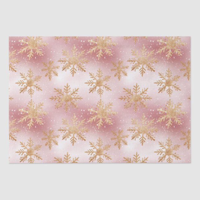 Papel De Seda Patrón festivo de copo de nieve de oro rosa cúpula (Anverso)