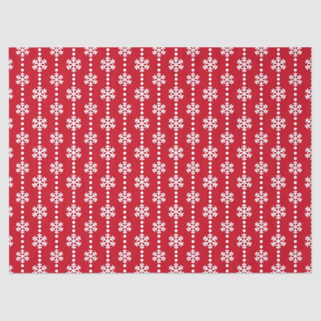 Papel De Seda Patrón festivo de copos de nieve rojos y blancos e (Anverso)