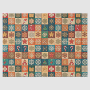 Papel De Seda Patrón festivo de mosaico de Navidad con copos de