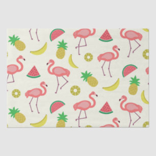 Papel De Seda Patrón Flamingo con sandía y piña