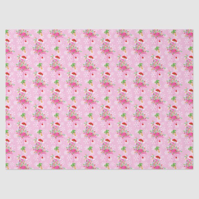Papel De Seda Patrón Flamingo Rosa navidad (Anverso)