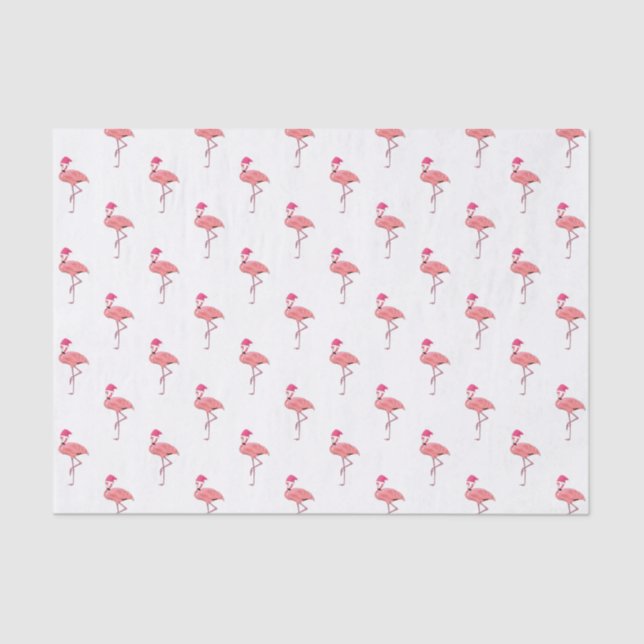 Papel De Seda Patrón Flamingo Santa Claus rosa (Anverso)