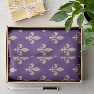 Papel De Seda Patrón Fleur de Lis, crema francesa real en morado