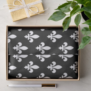 Papel De Seda Patrón Fleur de Lis, francés real, blanco sobre ne