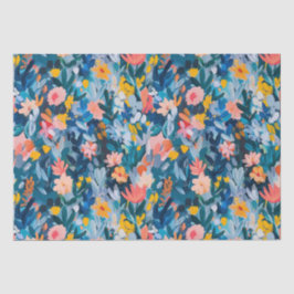 Papel De Seda Patrón floral abstracto rosa y azul a la moda