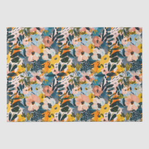 Papel De Seda Patrón floral abstracto rosa y azul elegante