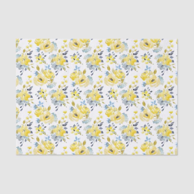 Papel De Seda Patrón floral amarillo acuarela (Anverso)