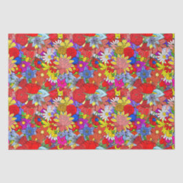Papel De Seda Patrón floral amarillo azul morado rojo