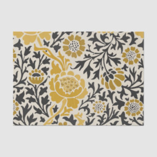 Papel De Seda Patrón floral amarillo y negro de estilo vintage