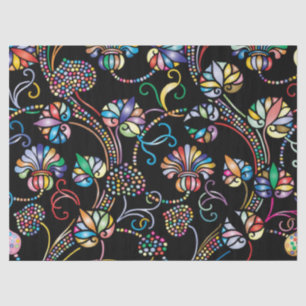 Papel De Seda Patrón floral antiguo multicolor en negro