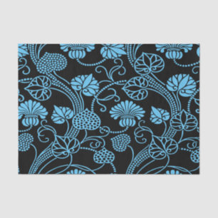 Papel De Seda Patrón floral antiguo negro sobre azul