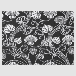 Papel De Seda Patrón floral antiguo negro sobre blanco