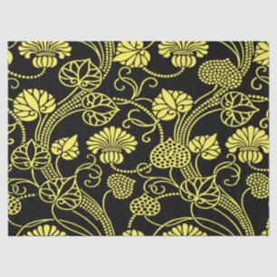 Papel De Seda Patrón floral antiguo negro y amarillo
