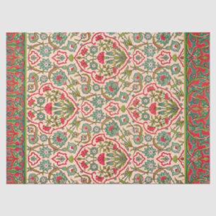 Papel De Seda Patrón floral árabe vintage rojo y verde