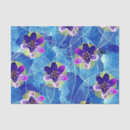 Papel De Seda Patrón floral artístico cuadrado púrpura y azul