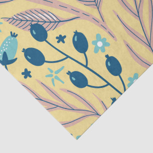 Papel De Seda Patrón floral azul botánico moderno sobre beige