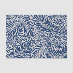 Papel De Seda patrón floral azul con diversas hojas y flores