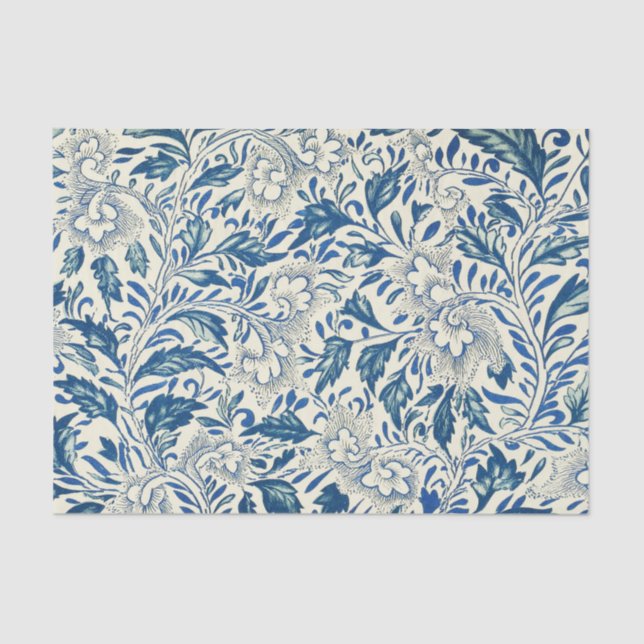 Papel De Seda Patrón floral azul Diseño antiguo asiático (Anverso)