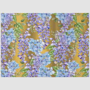 Papel De Seda Patrón floral azul en oro