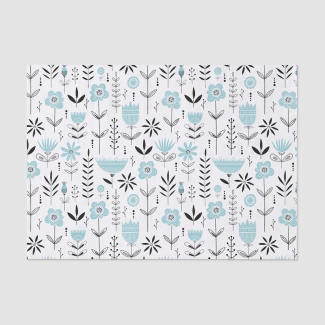 Papel De Seda Patrón floral azul escandinavo (Anverso)