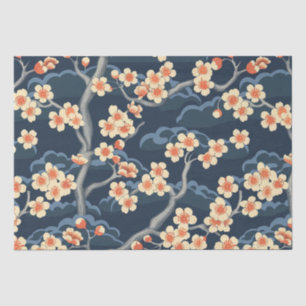 Papel De Seda Patrón floral azul marino Coral Sakura Crema