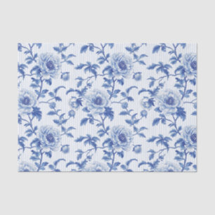 Papel De Seda Patrón floral azul oriental con fondo blanco
