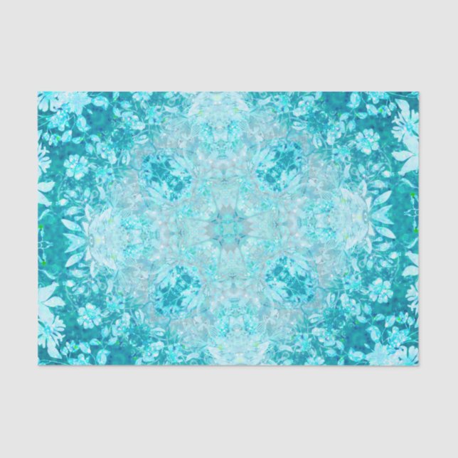Papel De Seda Patrón floral azul turquesa Aqua (Anverso)