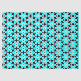 Papel De Seda Patrón floral azul turquesa y negro