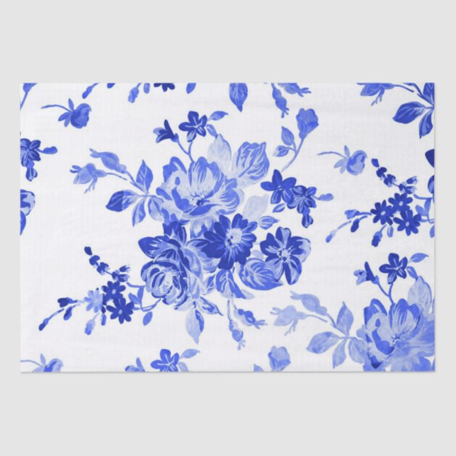 Papel De Seda Patrón floral azul vintage (Anverso)