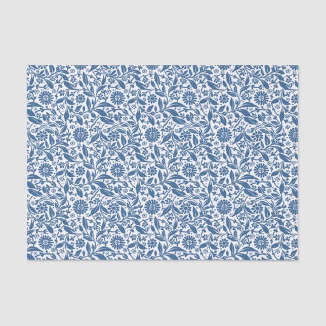 Papel De Seda Patrón floral azul y blanco Bonito (Anverso)