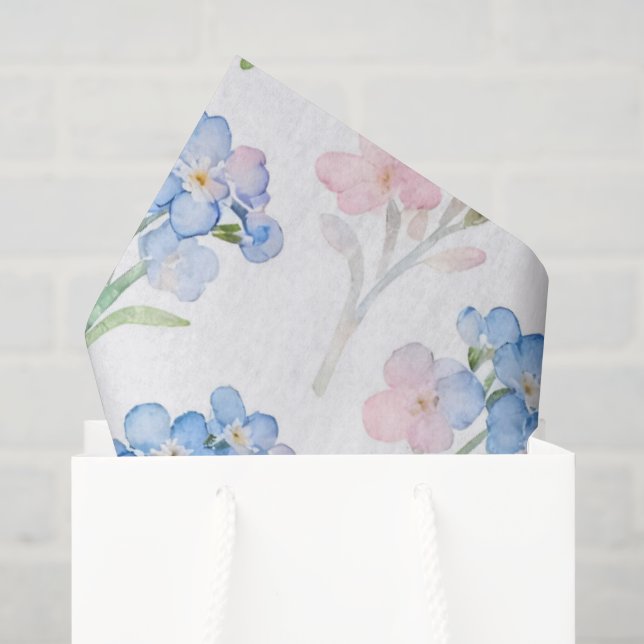 Papel De Seda Patrón floral azul y rosa (Bolsa de regalo)