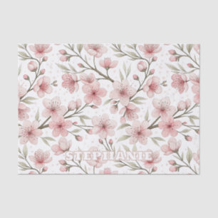 Papel De Seda Patrón floral blanco de flor de cerezo rosa vintag