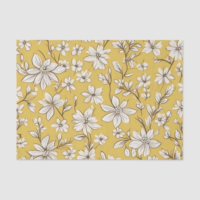 Papel De Seda Patrón floral blanco elegante (Anverso)