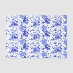 Papel De Seda Patrón floral blanco y azul vintage