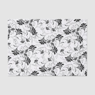 Papel De Seda Patrón floral blanco y negro