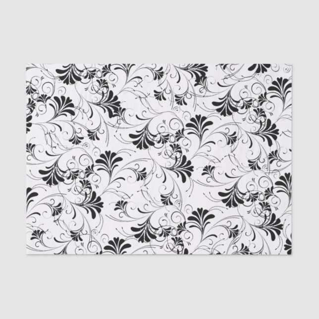 Papel De Seda Patrón floral blanco y negro (Anverso)