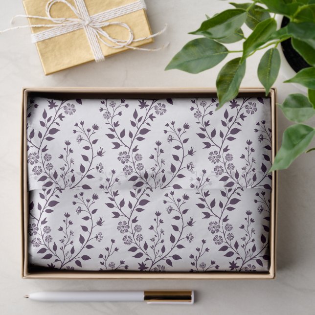 Papel De Seda Patrón floral boho moderno ciruela blanco (Regalo )