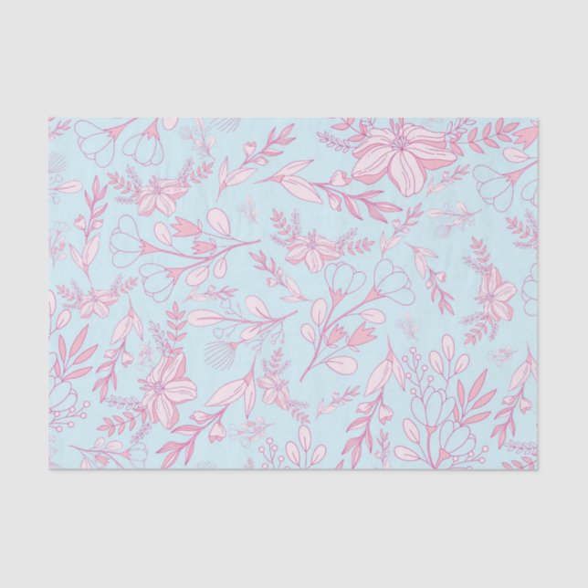 Papel De Seda Patrón floral Bonito rosa y azul (Anverso)