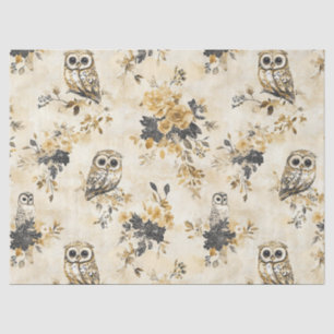 Papel De Seda Patrón floral botánico búho beige Heritage