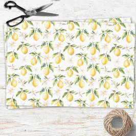 Papel De Seda Patrón floral botánico de fruta de limón cítrico