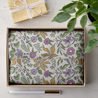 Papel De Seda Patrón floral botánico dibujado a mano